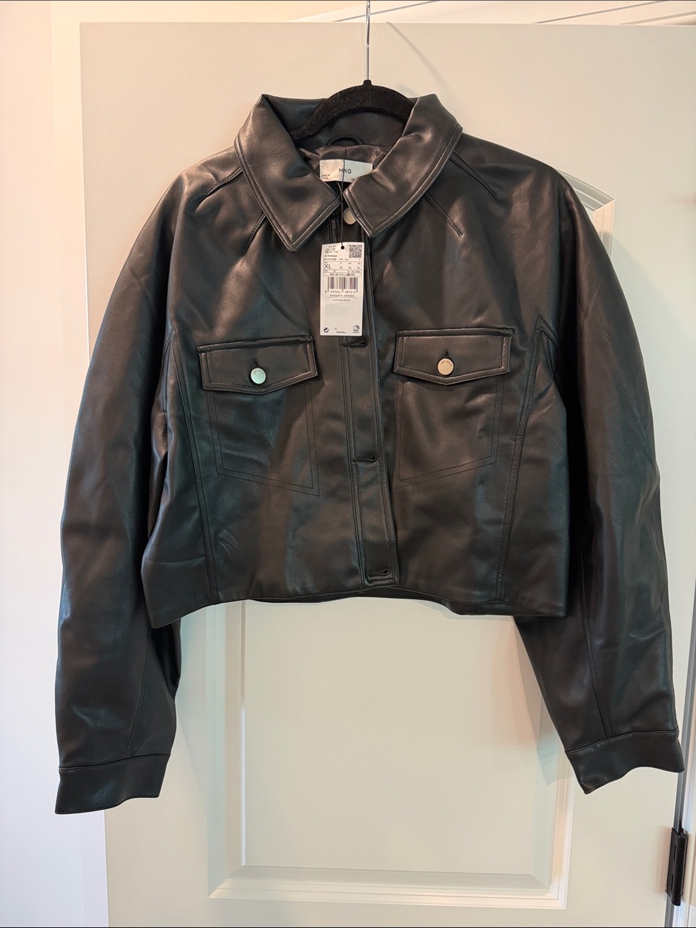Mango Black Faux Leather Cropped Jacket
